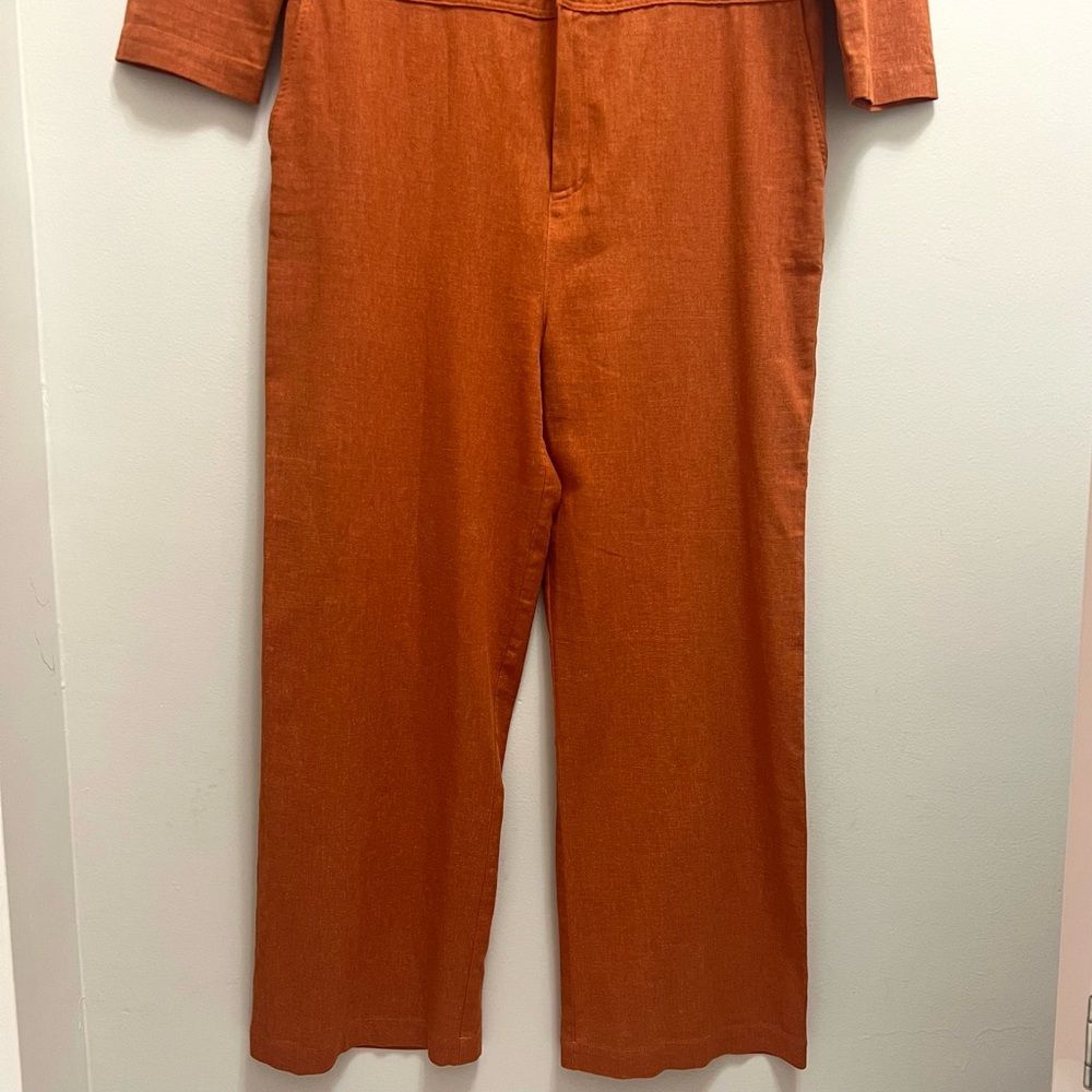 Christy Dawn Linen Painter Jumpsuit Long Sleeve in Rust Size L - Picture 5 of 13